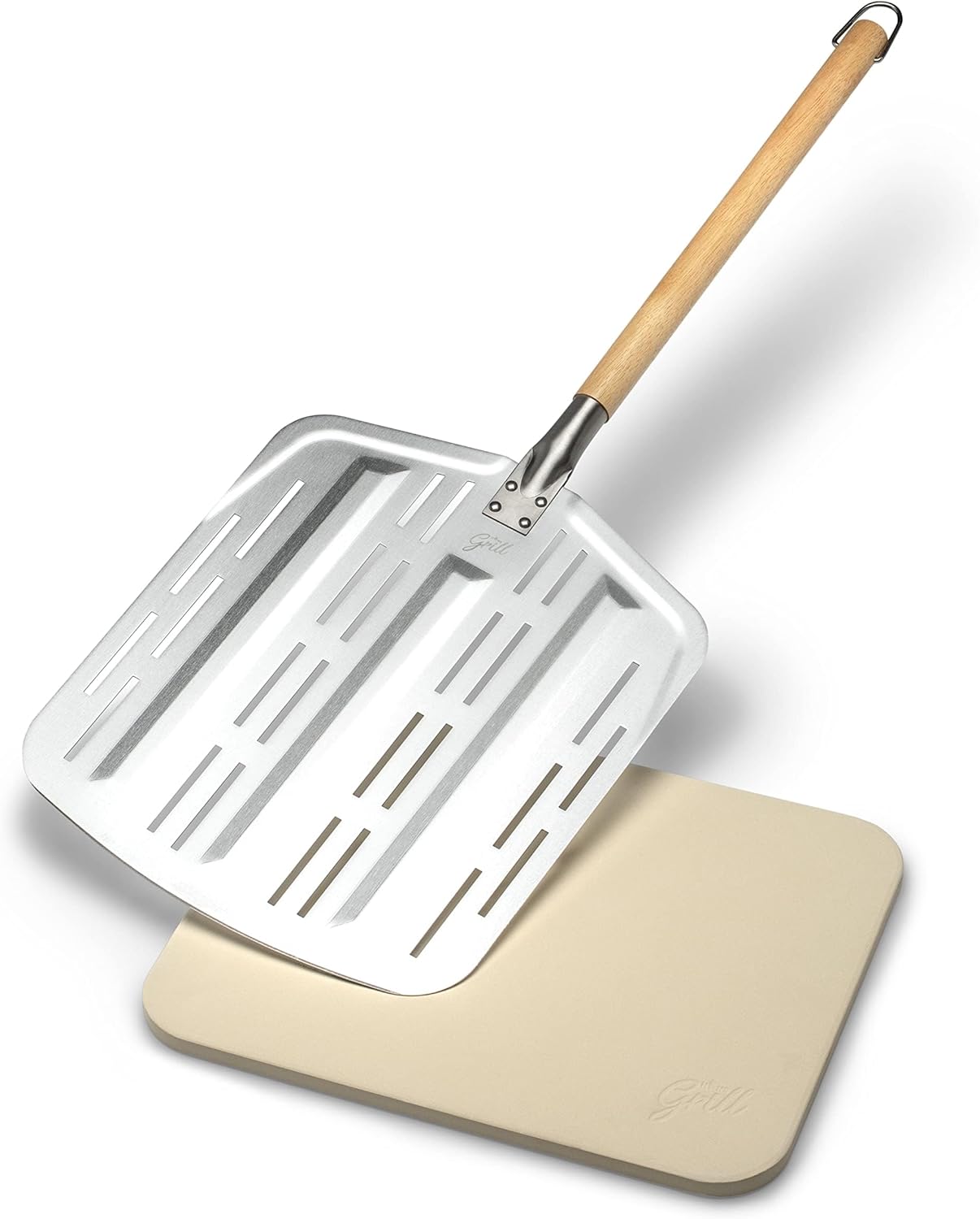 Hans Grill Pizza Stone PRO XL Baking Stone For Pizzas use in Oven, Grill or BBQ FREE Long Handled Anodised Aluminium Pizza Peel | Rectangular Stone 15 x 12&quot; Inches | For Pies, Pastry, Bread, Calzone