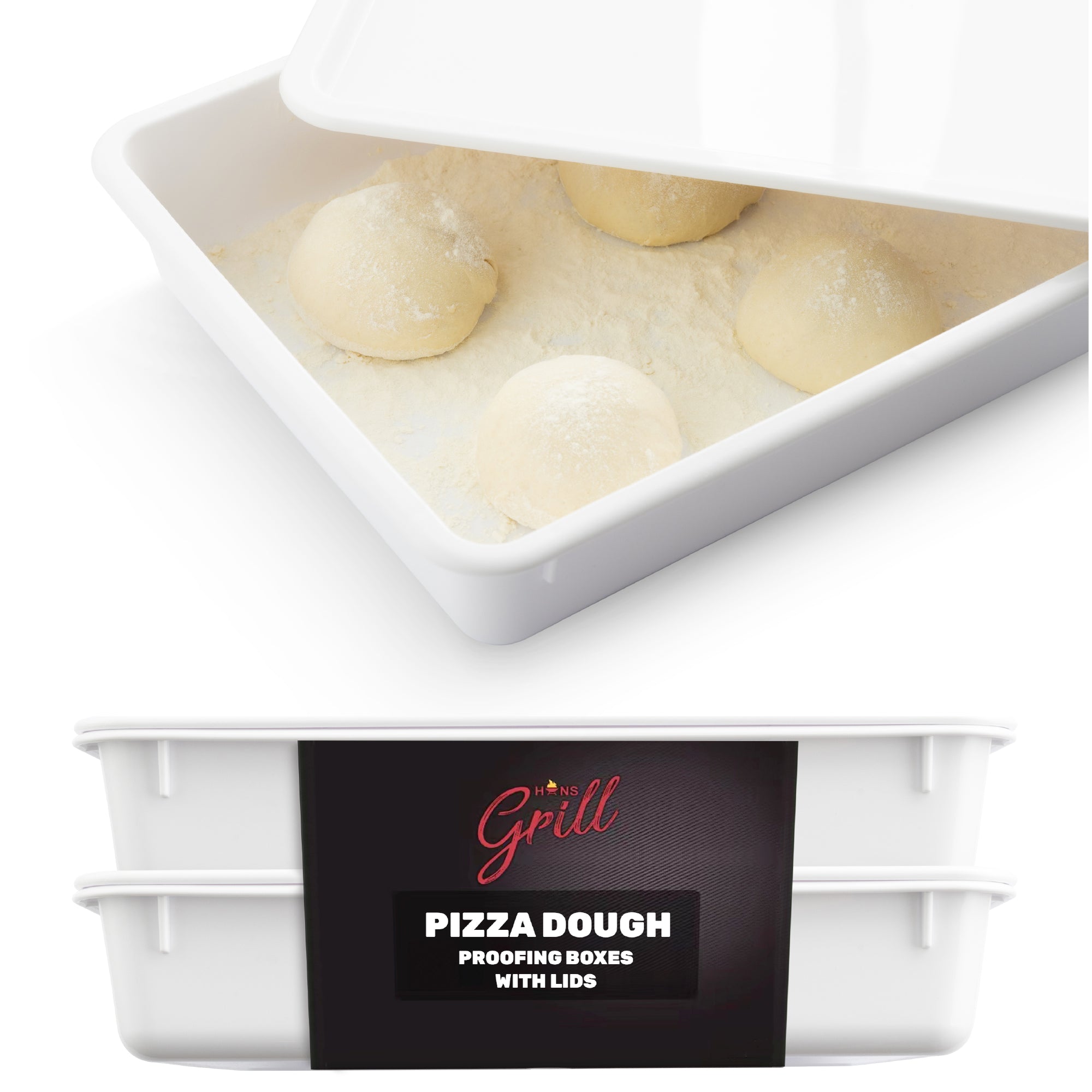 Hans Grill 2-Piece BPA Free Plastic Dough Proofing Box | Pizza Proofing Box, Bread Proofing Box | Stackable, with Covers, with Lid | Premium Quality (2 Pack)