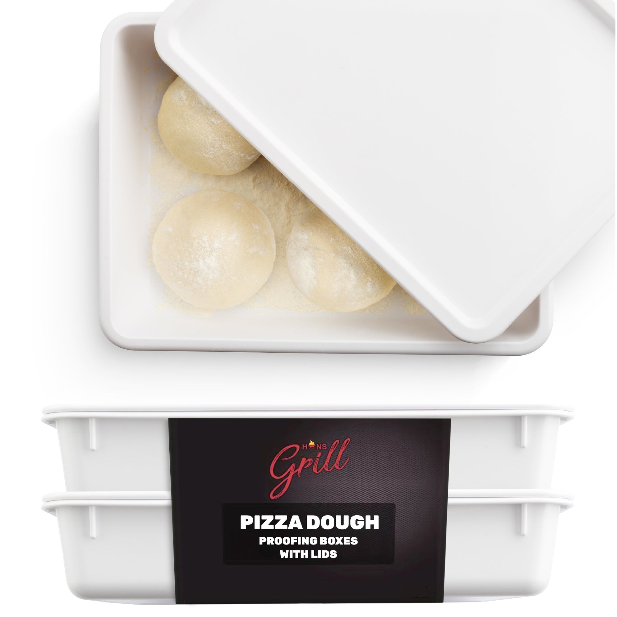 Hans Grill 2-Piece BPA Free Plastic Dough Proofing Box | Pizza Proofing Box, Bread Proofing Box | Stackable, with Covers, with Lid | Premium Quality (2 Pack)