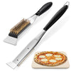 Hans Grill Cleaning Brush and Scraper for Pizza Stone/Oven | 17” 2-in-1 Tool with Non Scratch Heat Proof Brass Bristles and Stainless Steel Scraper | Heat Resistant Brush Head and Handle