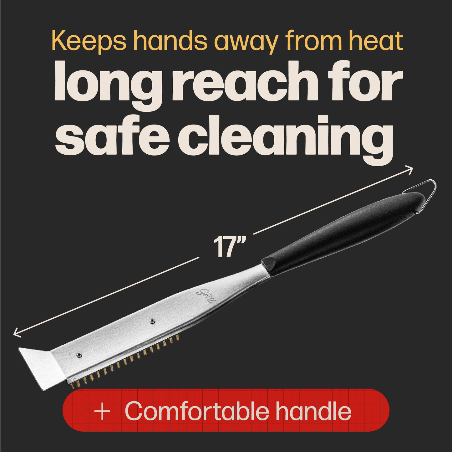 Hans Grill PRO Cleaning Brush + Scraper (17")