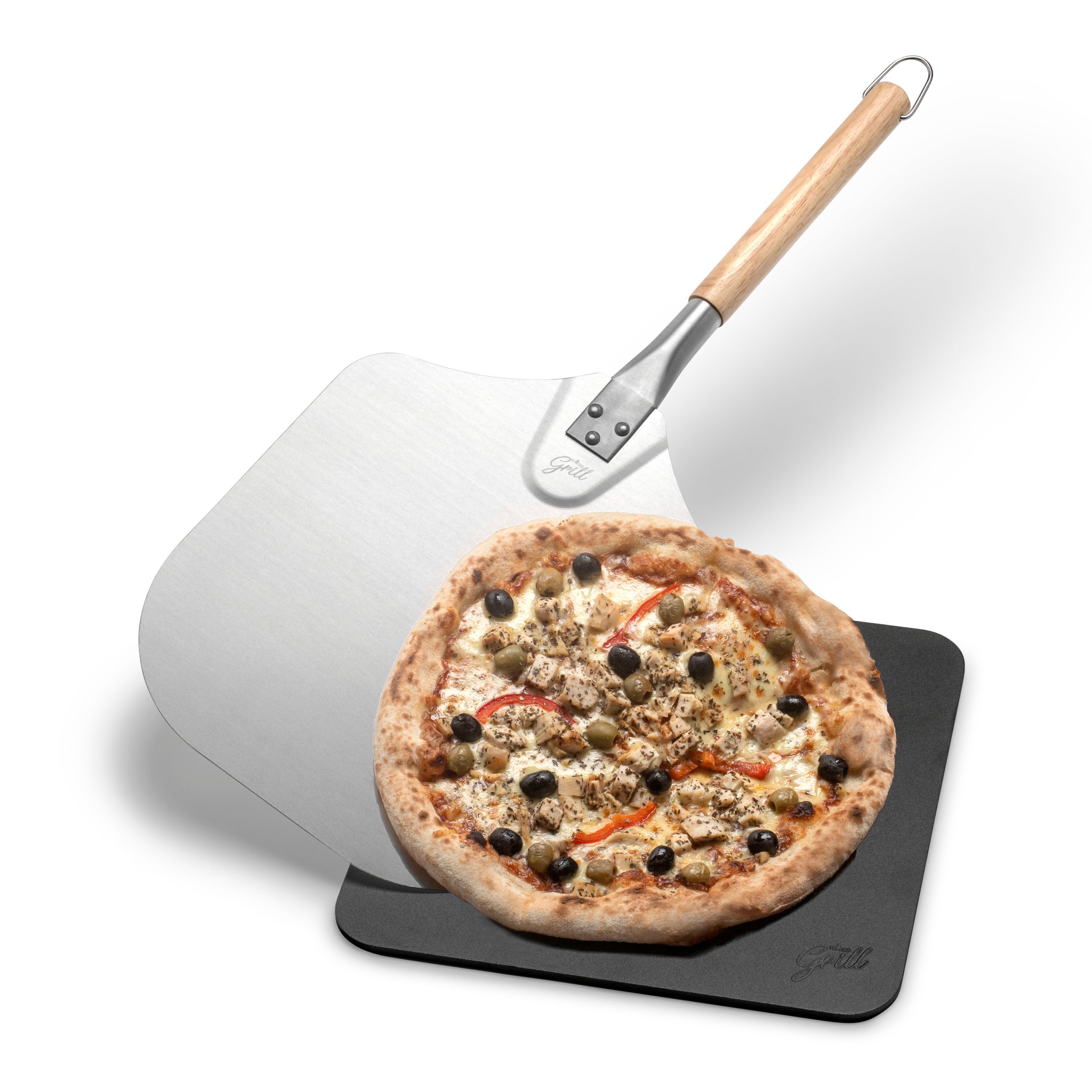 Hans Grill Pizza Stone PRO XL Baking Stone For Pizzas use in Oven, Grill or  BBQ FREE Long Handled Anodised Aluminium Pizza Peel | Rectangular Stone 15